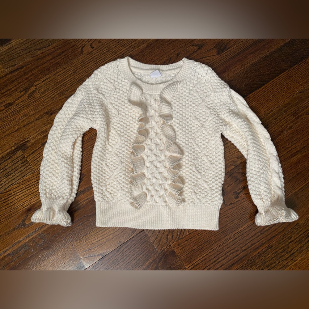 BabyGAP girl size 4 sweater Cream Gold Metallic Textured Knit Sweater ruffle hem - Picture 15 of 15